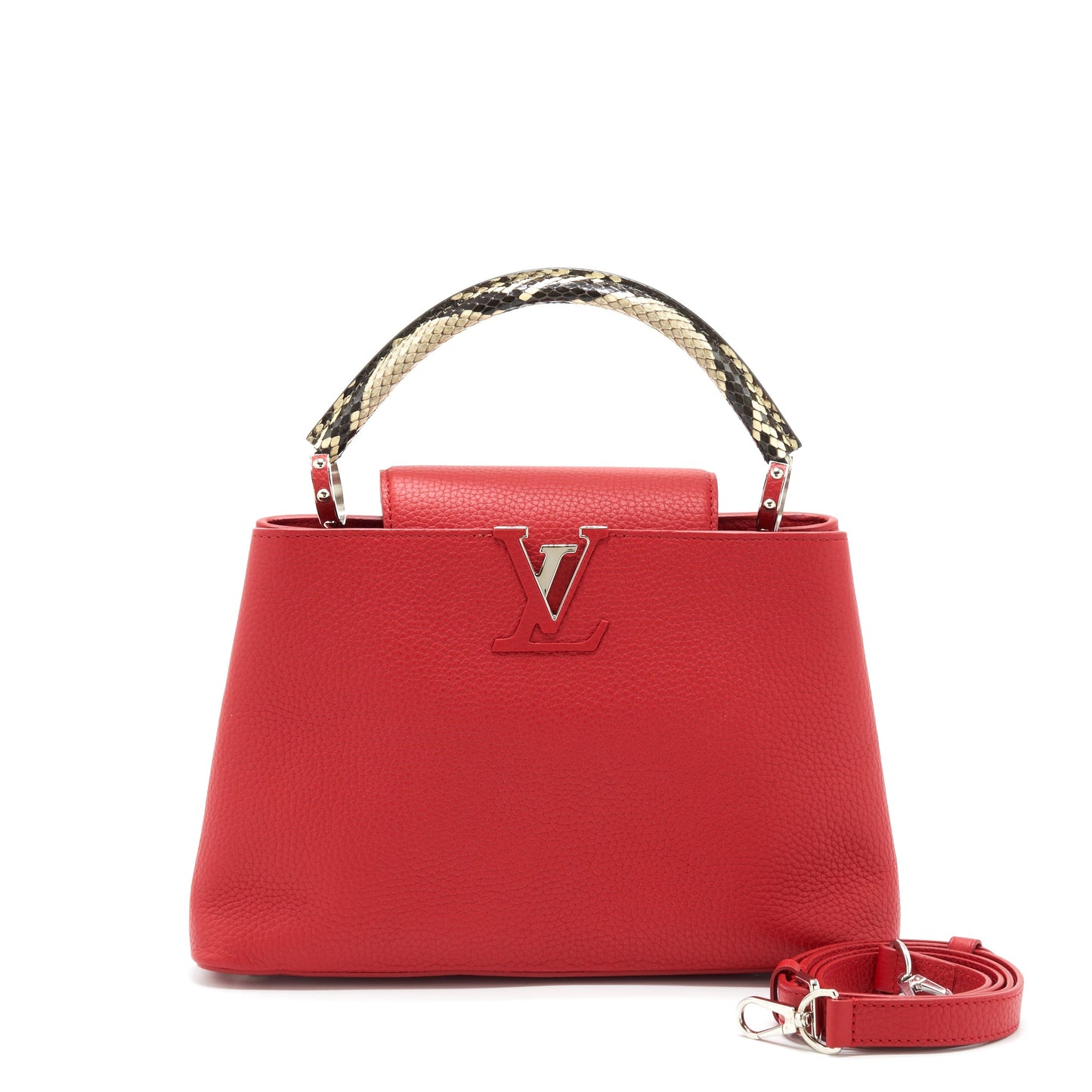 Louis Vuitton Capucines Calfskin Red With Python Handle Rubis