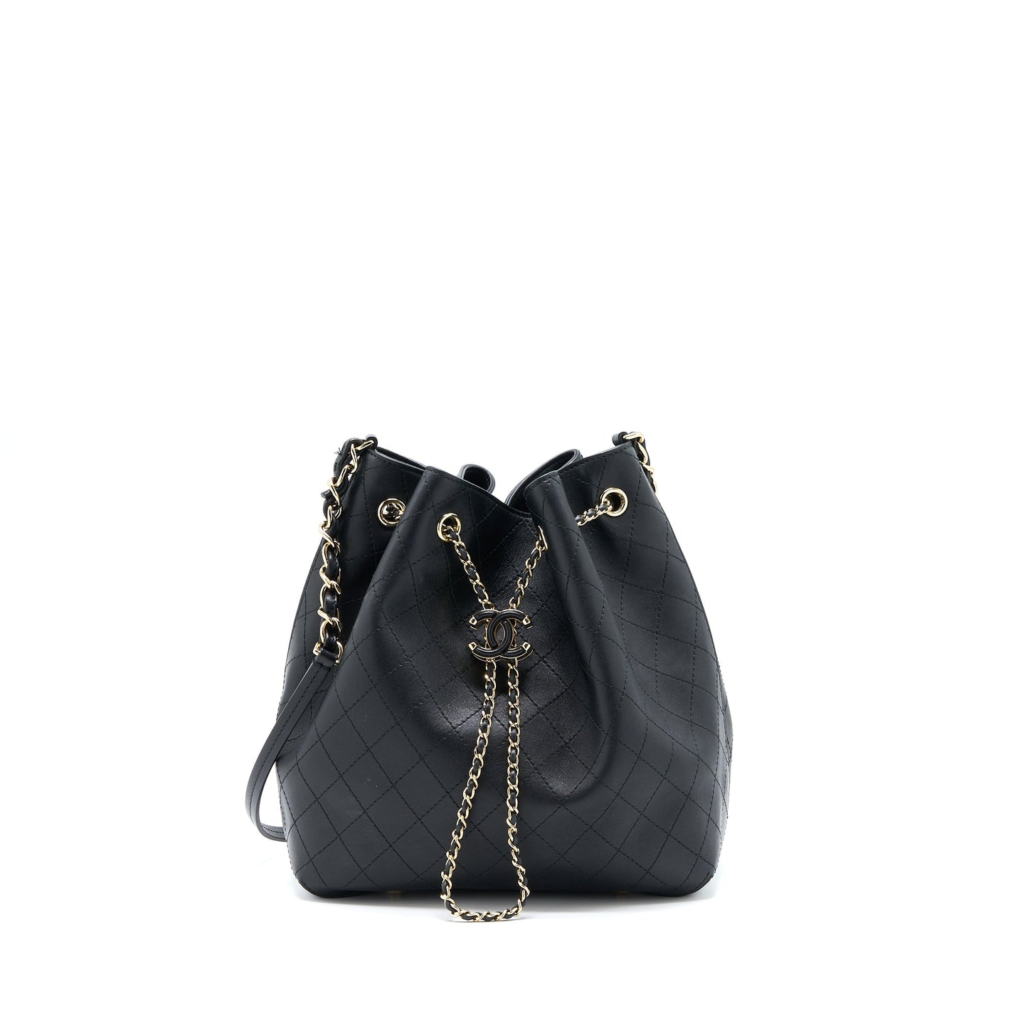 Chanel Drawstring Bucket Bag Calfskin Black LGHW