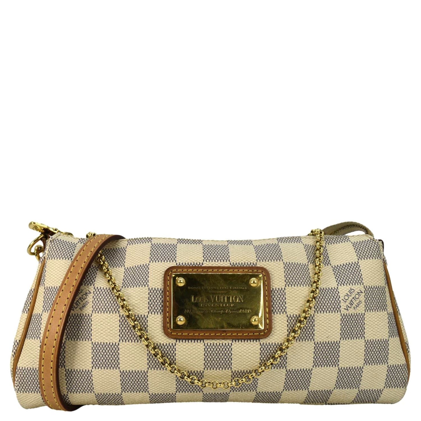 LOUIS VUITTON Pochette Eva Damier Azur Crossbody Clutch Bag White