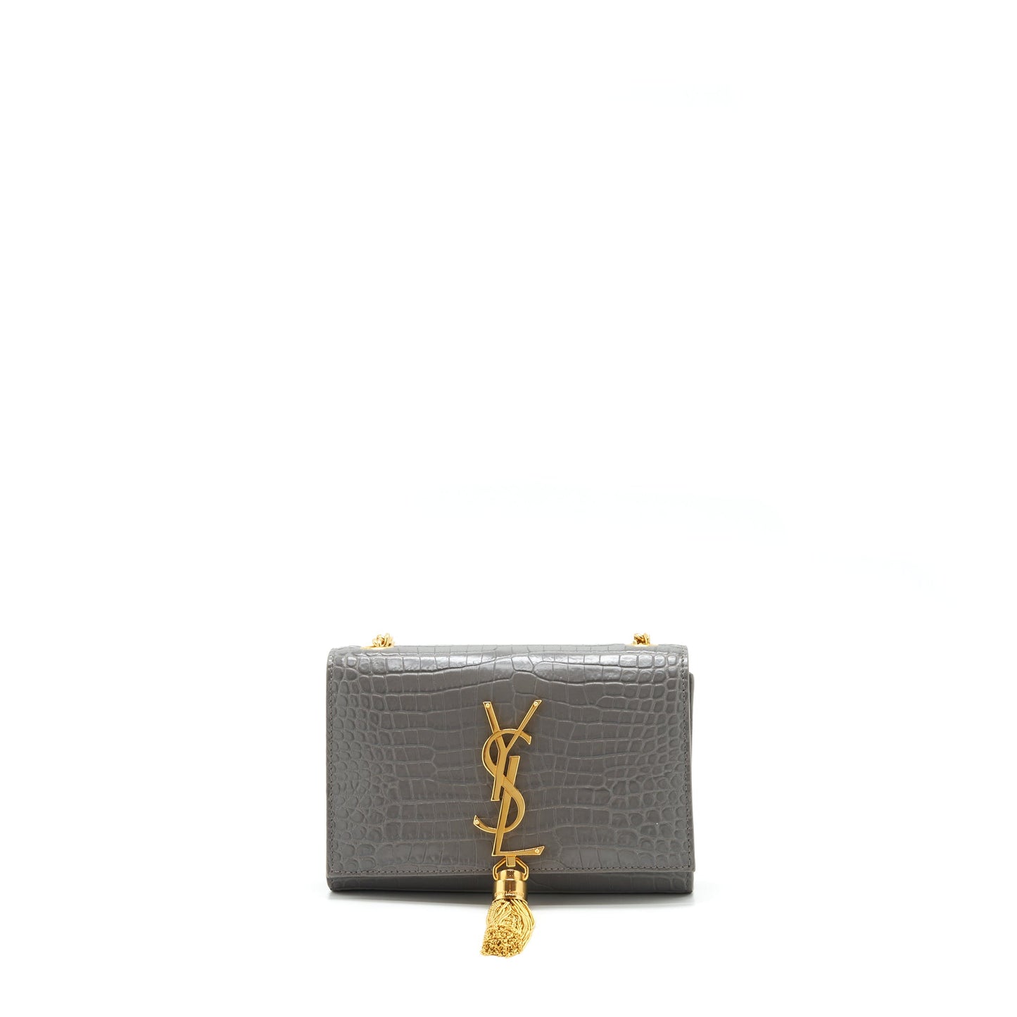 Saint Laurent/ Kate Tassel Crocodile-Embossed Calfskin Grey