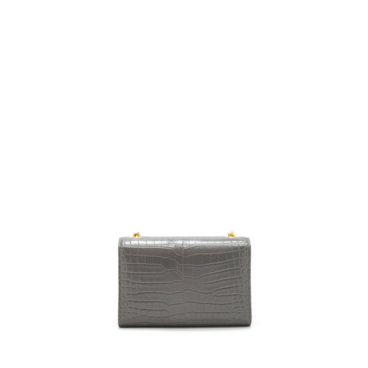Saint Laurent/ Kate Tassel Crocodile-Embossed Calfskin Grey