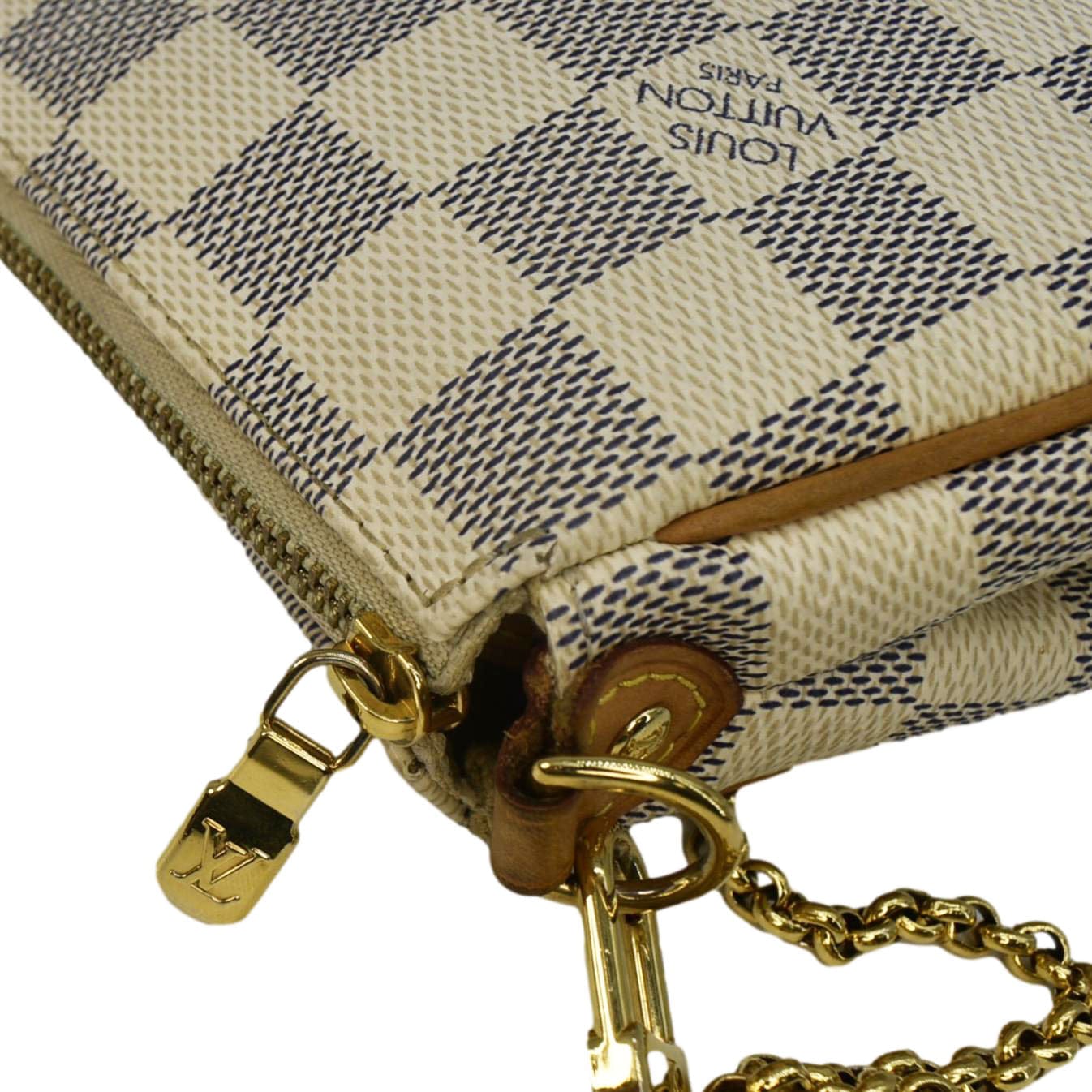 LOUIS VUITTON Pochette Eva Damier Azur Crossbody Clutch Bag White