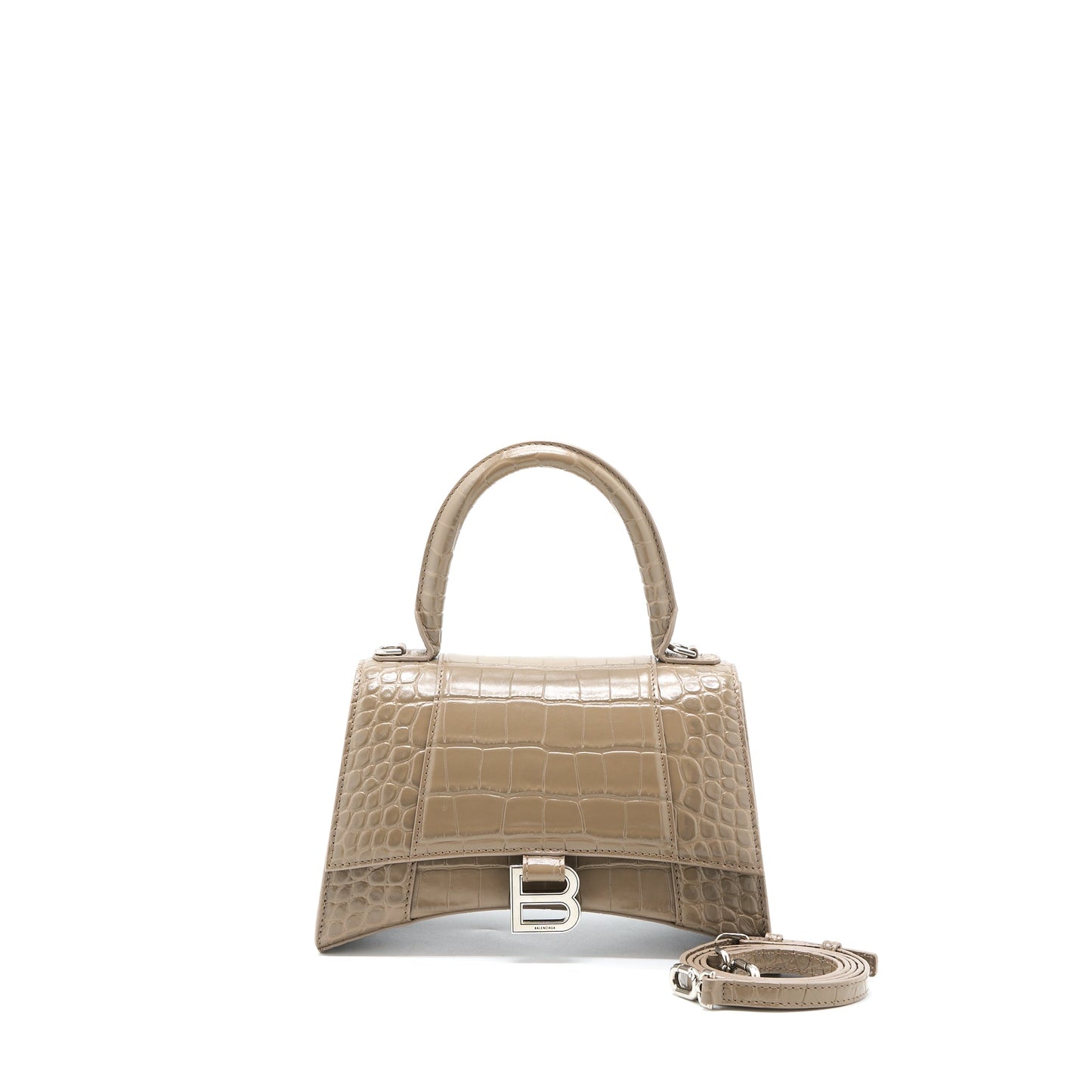 Balenciaga Small Hourglass Purse Cro Embossed Calfskin Dark Beige