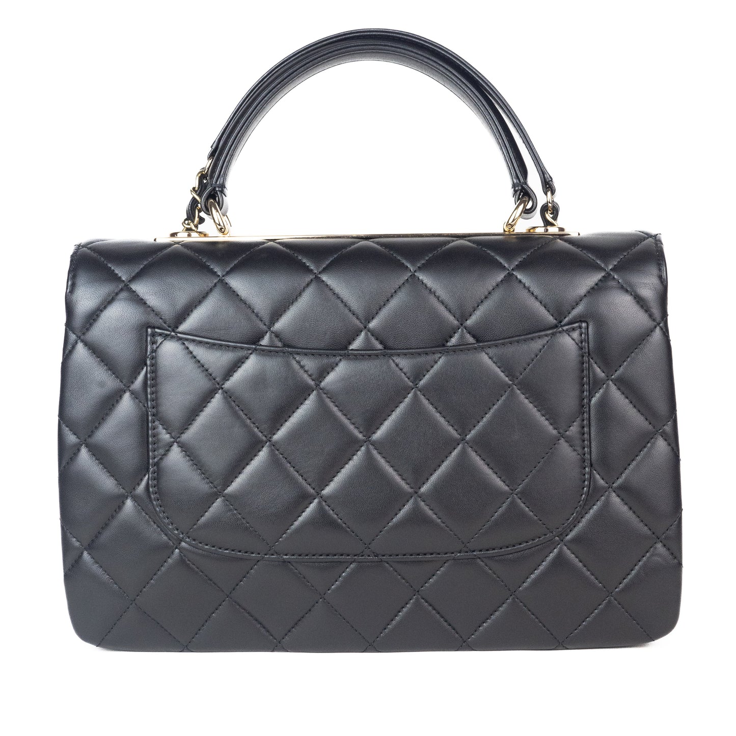 Chanel Flap Bag with Top Handle in Black Lambskin and Gold Toned Hardware