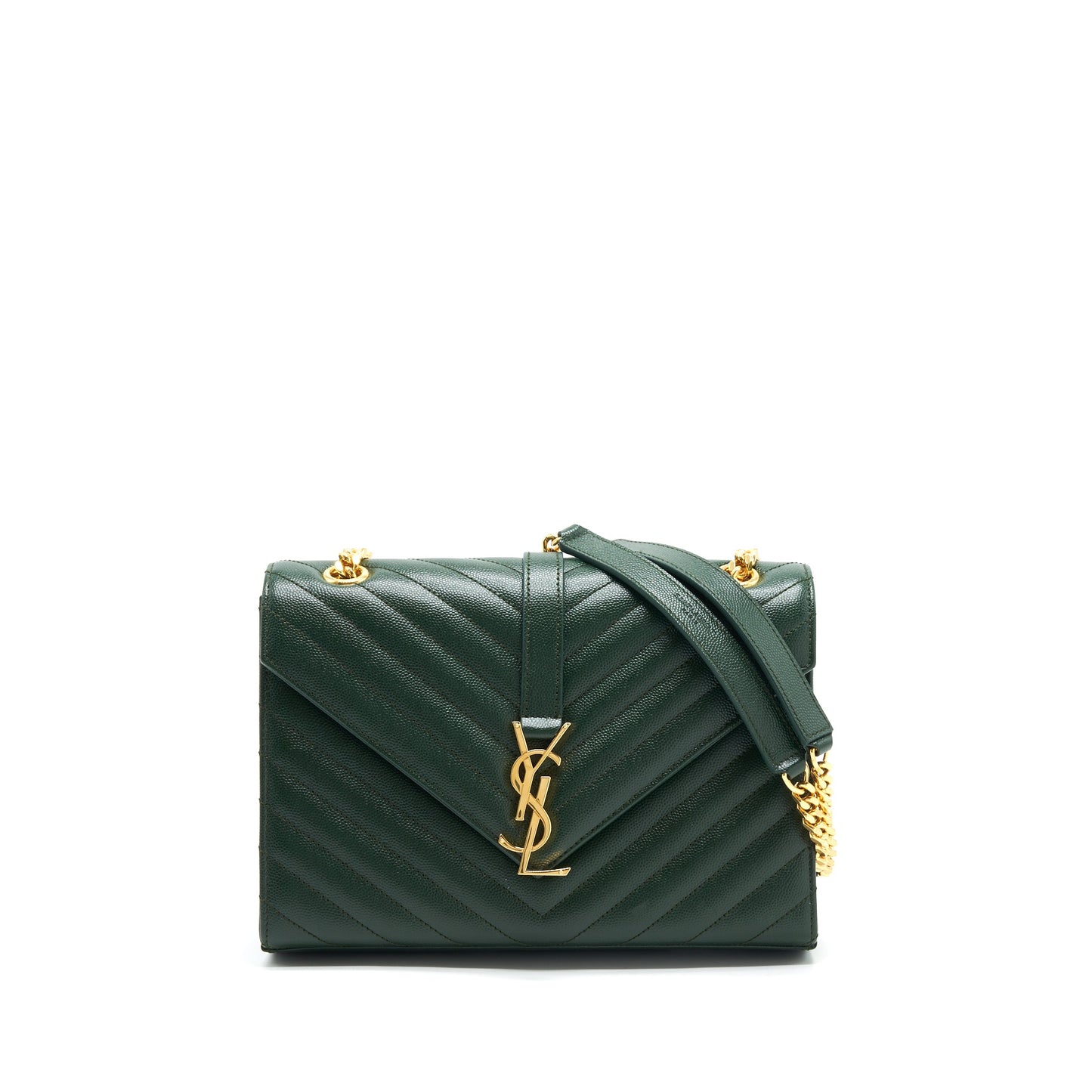 Saint Laurent Chevron Monogram Flap Purse Dark Green