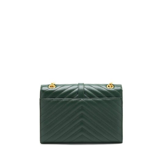 Saint Laurent Chevron Monogram Flap Purse Dark Green