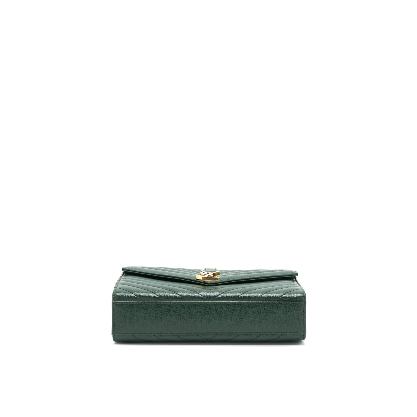Saint Laurent Chevron Monogram Flap Purse Dark Green