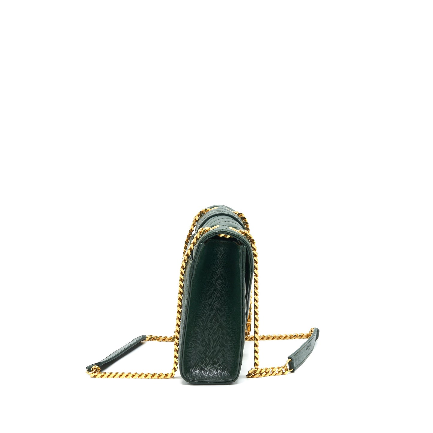 Saint Laurent Chevron Monogram Flap Purse Dark Green