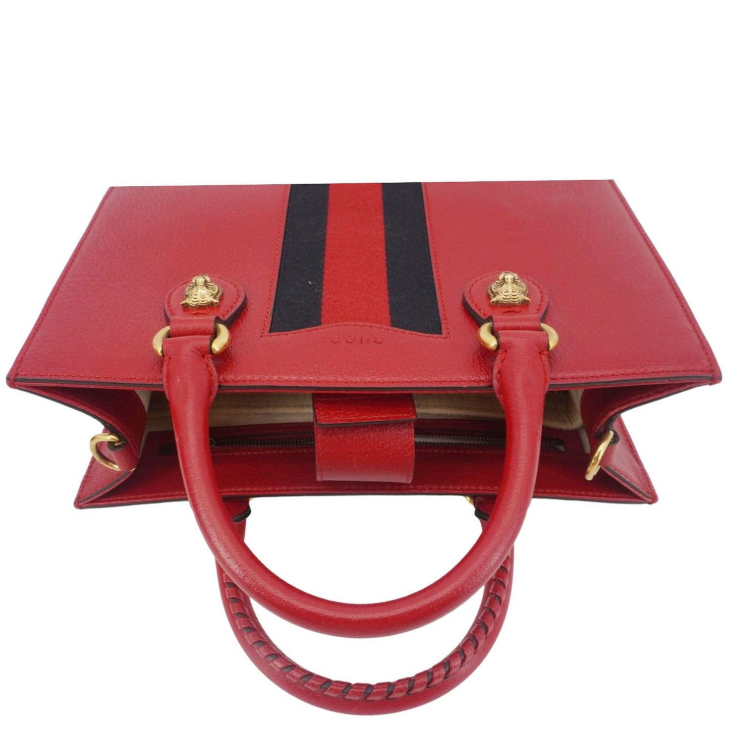 GUCCI Animalier Leather Top Handle Crossbody Bag Red 431277