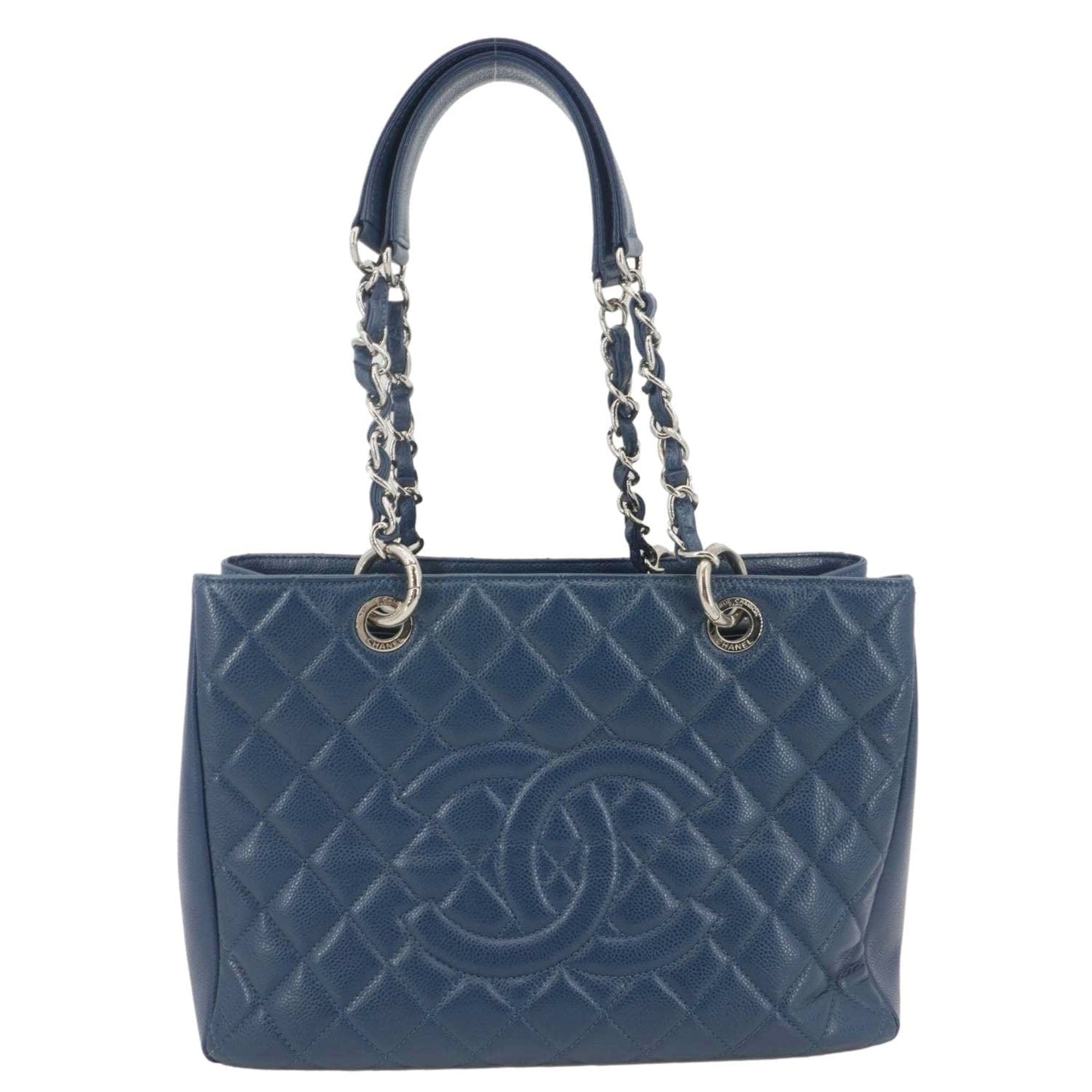 CHANEL Grand Shopping Quilted Leather Tote Bag Blue