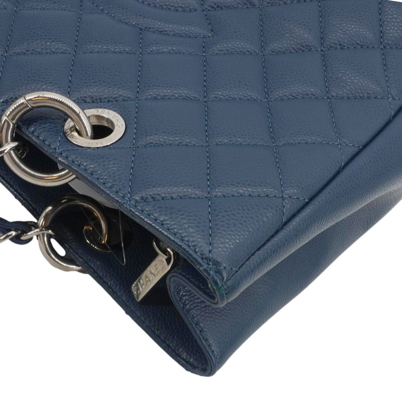 CHANEL Grand Shopping Quilted Leather Tote Bag Blue