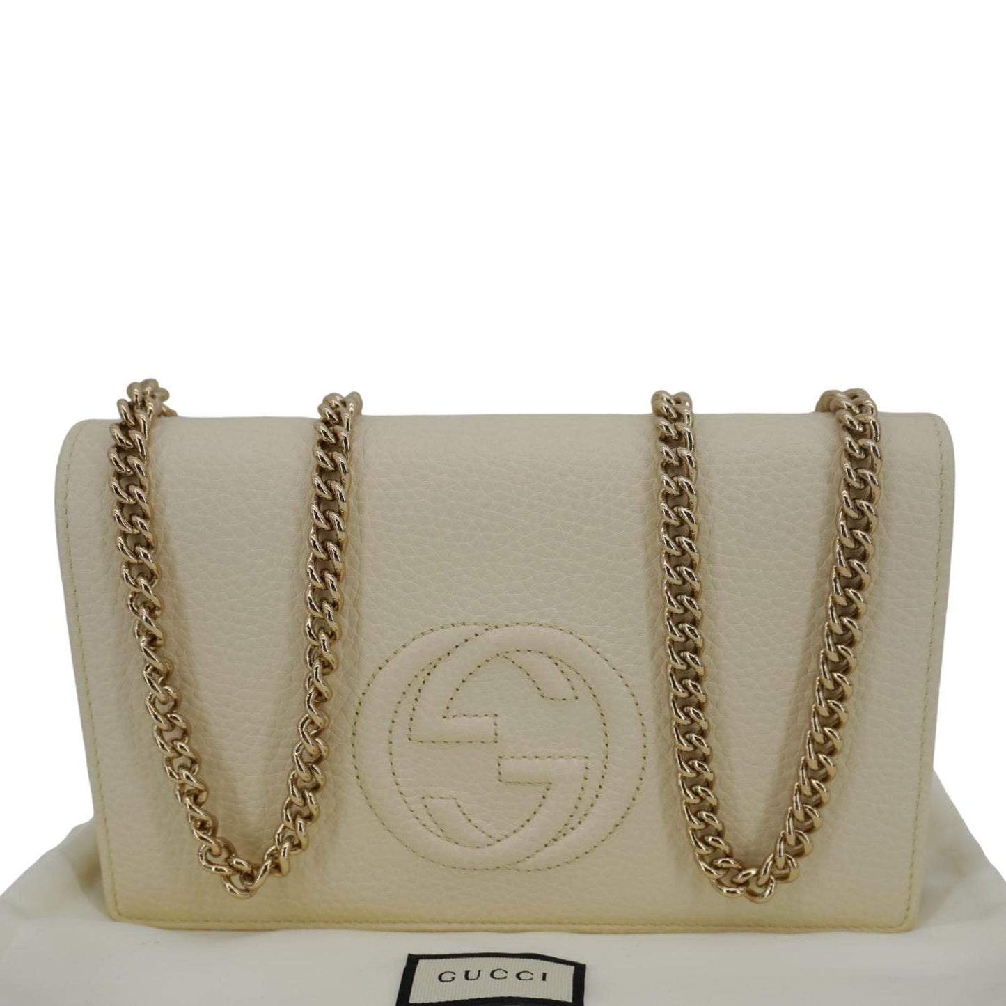 GUCCI Soho Leather Wallet On Chain Clutch Crossbody Bag Cream 598211