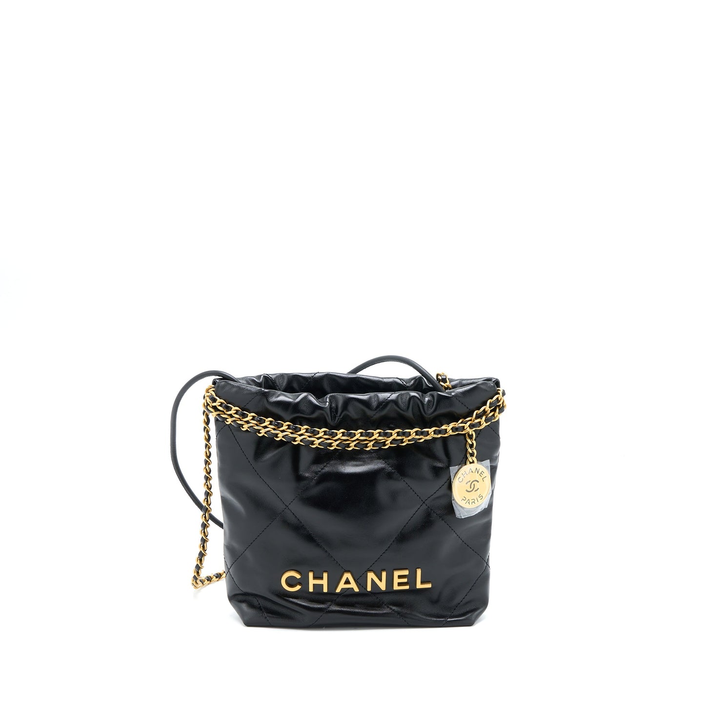 Chanel 23s Mini 22 Bag Shiny Calfskin Black Brushed GHW(Microchip)