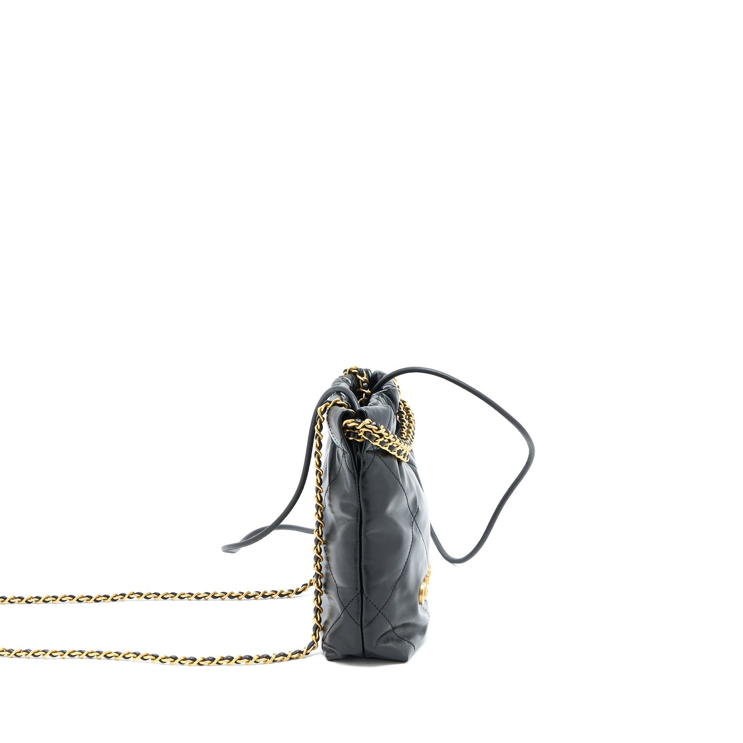 Chanel 23s Mini 22 Bag Shiny Calfskin Black Brushed GHW(Microchip)