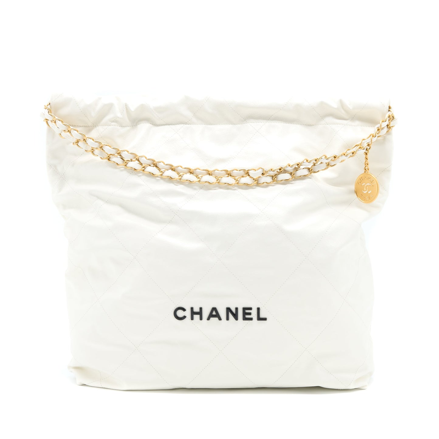 Chanel Large 22 Bag Calfskin White Brushed GHW (Microchip)