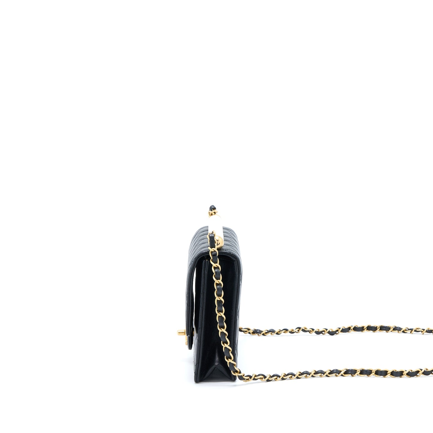 Chanel Quilted Flap Bag With Pearl Lambskin Black Brushed GHW