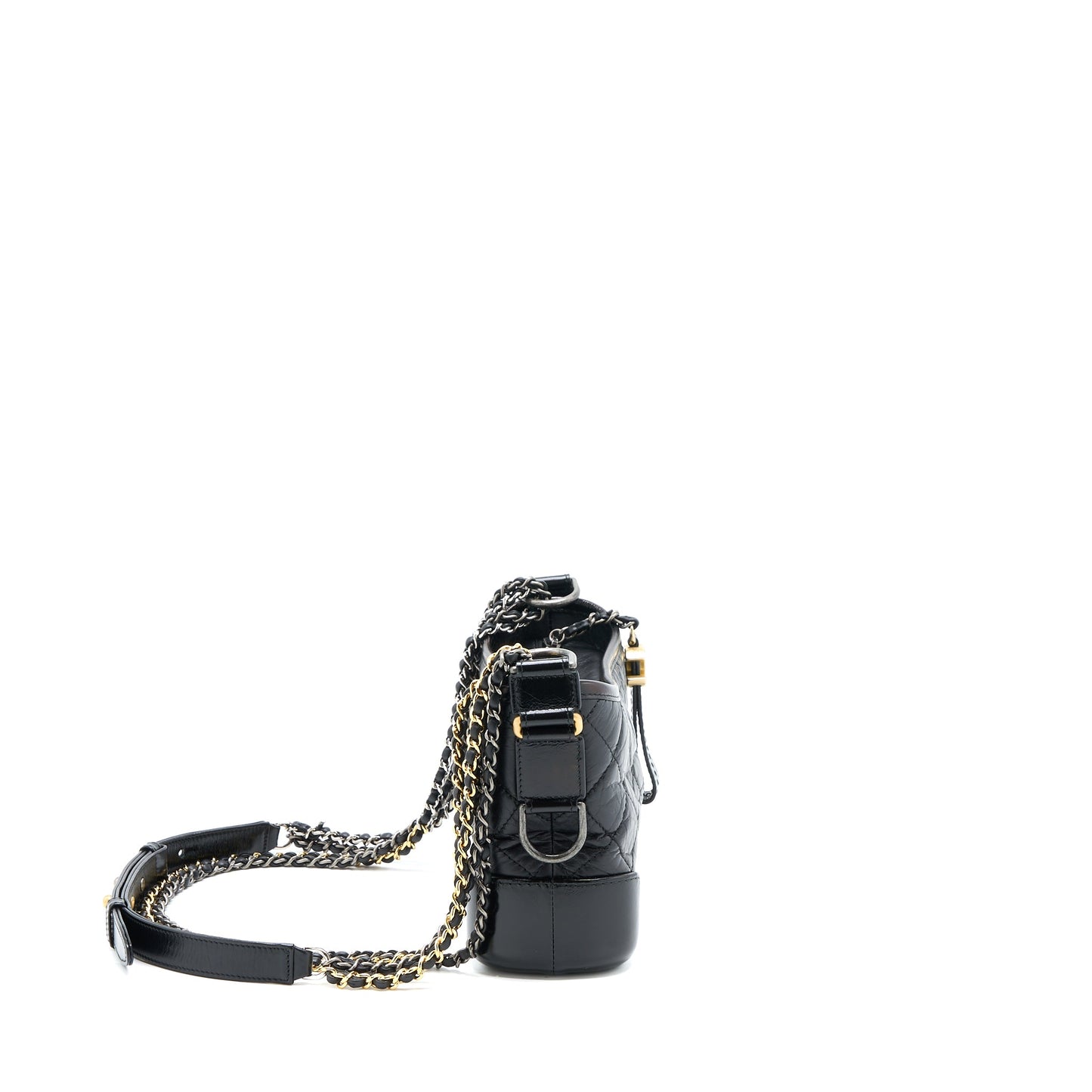 Chanel Small Gabrielle Hobo Bag Aged Calfskin Black with Multicolor Hardware