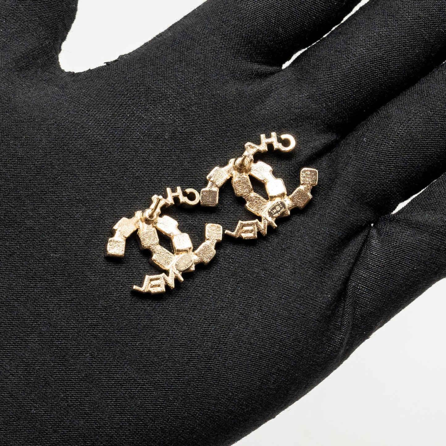 Chanel Letter and Square CC Earrings Light Gold Tone