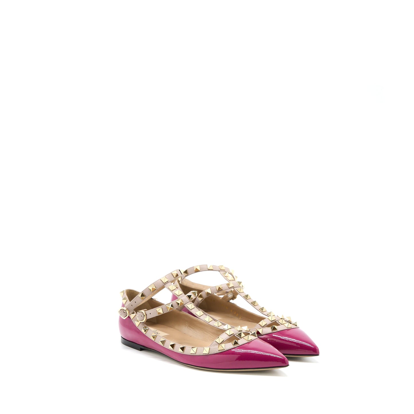 Valentino Size 38.5 Garavani Rockstud Ballet Flat Caged Patent Pink
