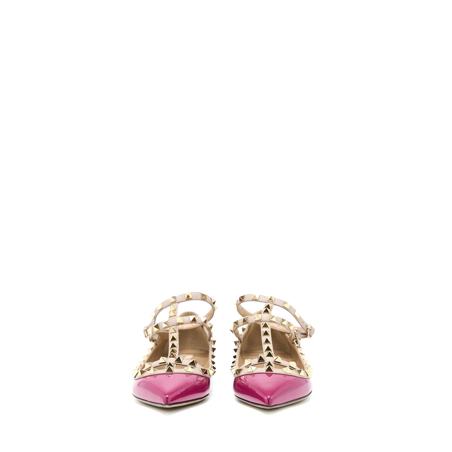 Valentino Size 38.5 Garavani Rockstud Ballet Flat Caged Patent Pink
