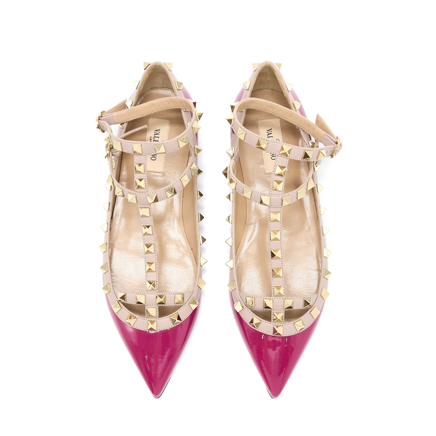 Valentino Size 38.5 Garavani Rockstud Ballet Flat Caged Patent Pink