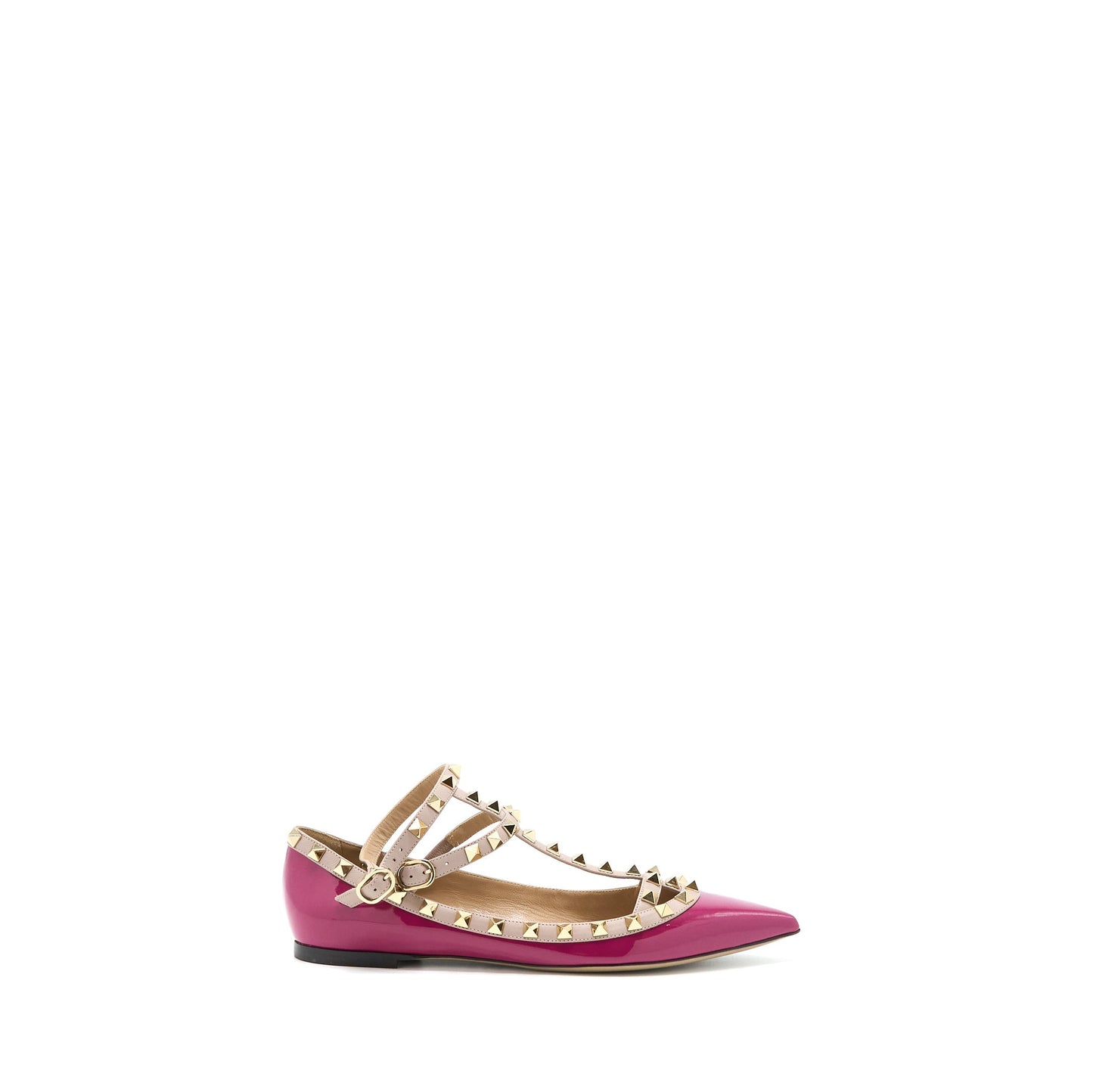 Valentino Size 38.5 Garavani Rockstud Ballet Flat Caged Patent Pink