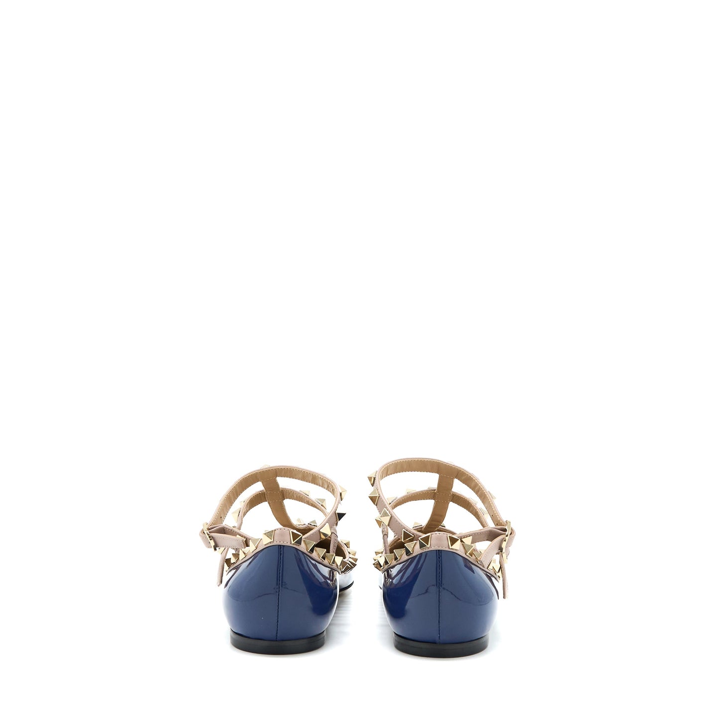 Valentino Size 38 Garavani Rockstud Ballet Flat Caged Patent Navy