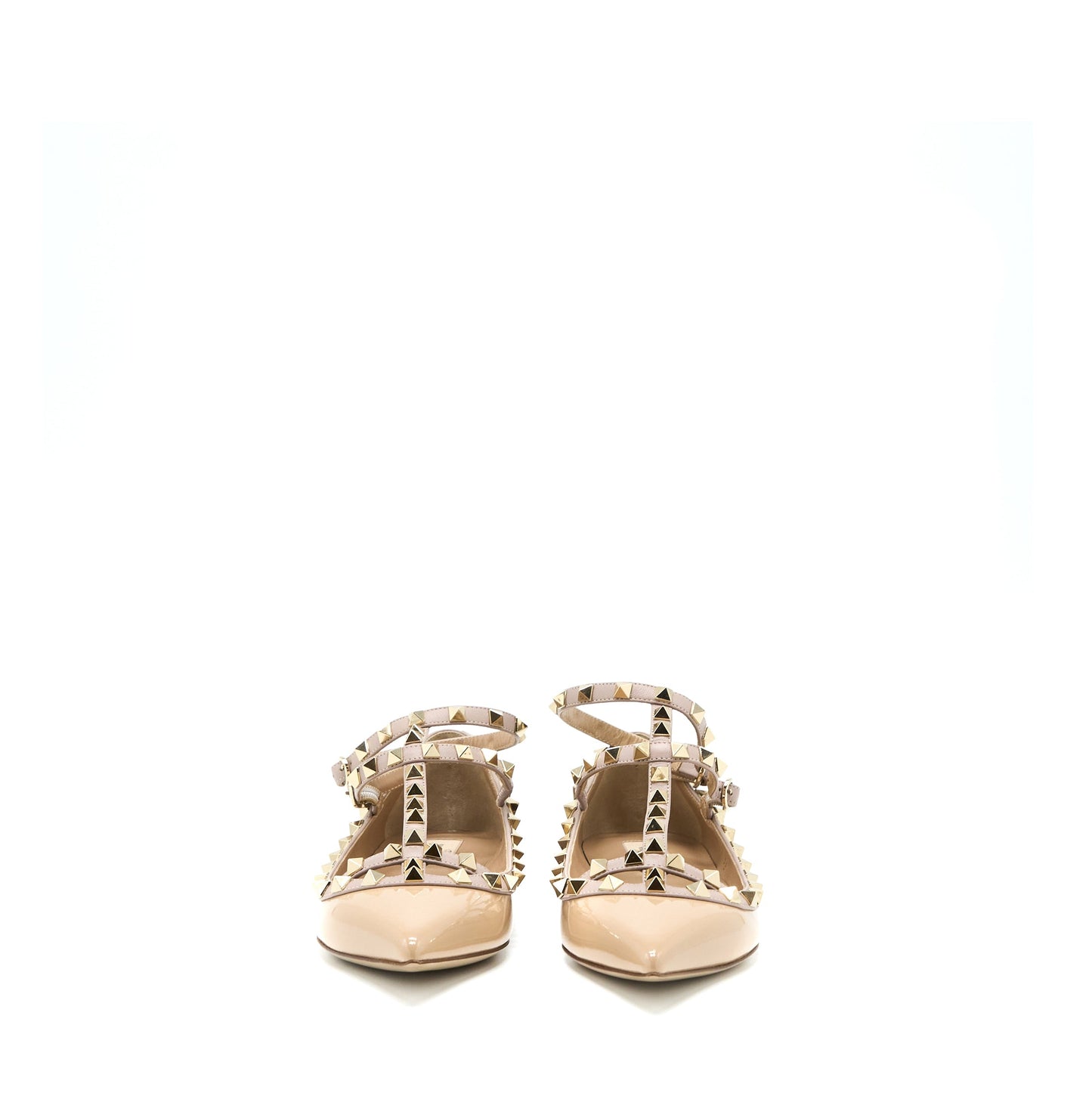 Valentino Size 38 Garavani Rockstud Ballet Flat Caged Patent Beige