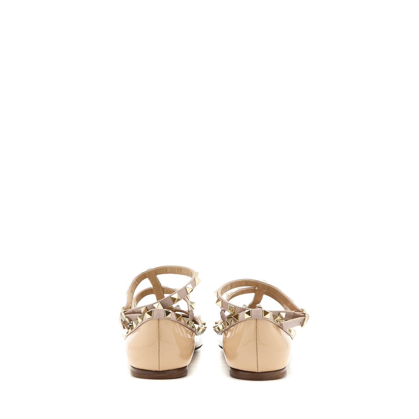 Valentino Size 38 Garavani Rockstud Ballet Flat Caged Patent Beige