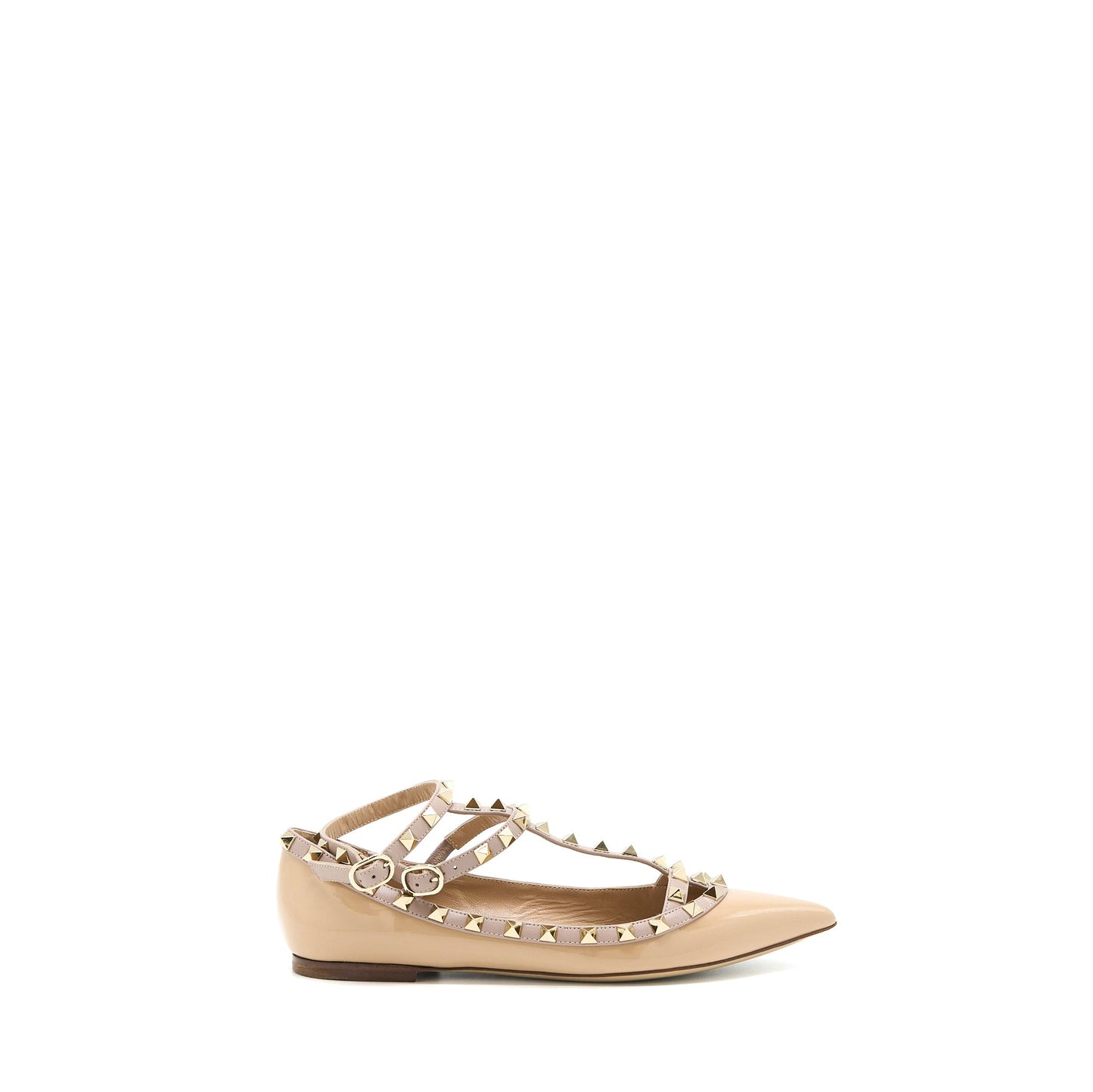 Valentino Size 38 Garavani Rockstud Ballet Flat Caged Patent Beige