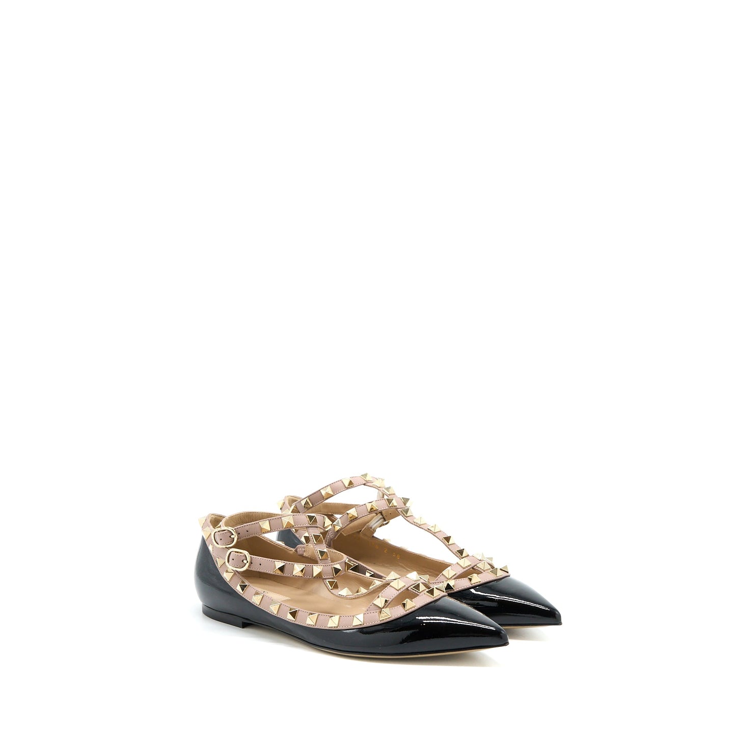 Valentino Size 38 Garavani Rockstud Ballet Flat Caged Patent Black