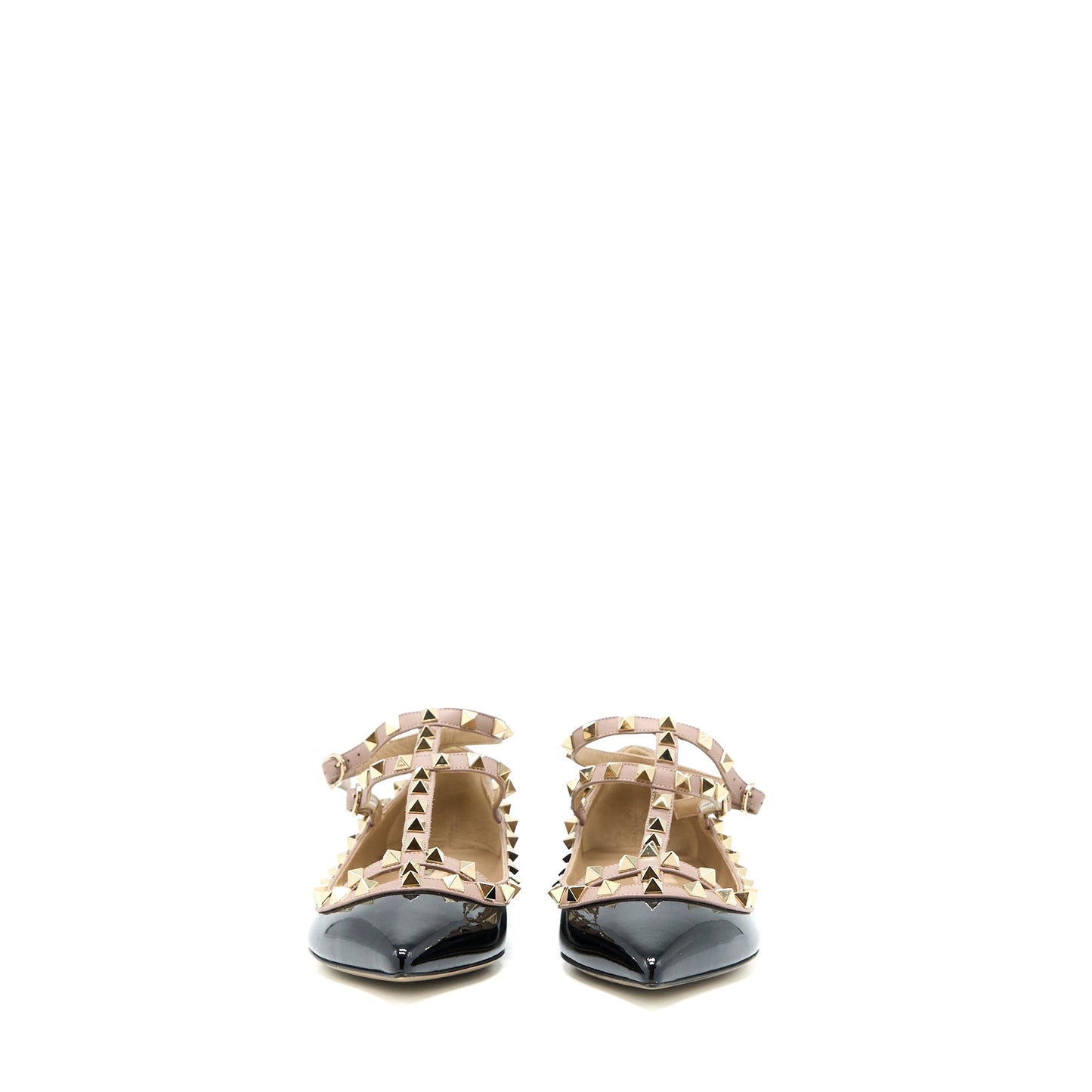 Valentino Size 38 Garavani Rockstud Ballet Flat Caged Patent Black