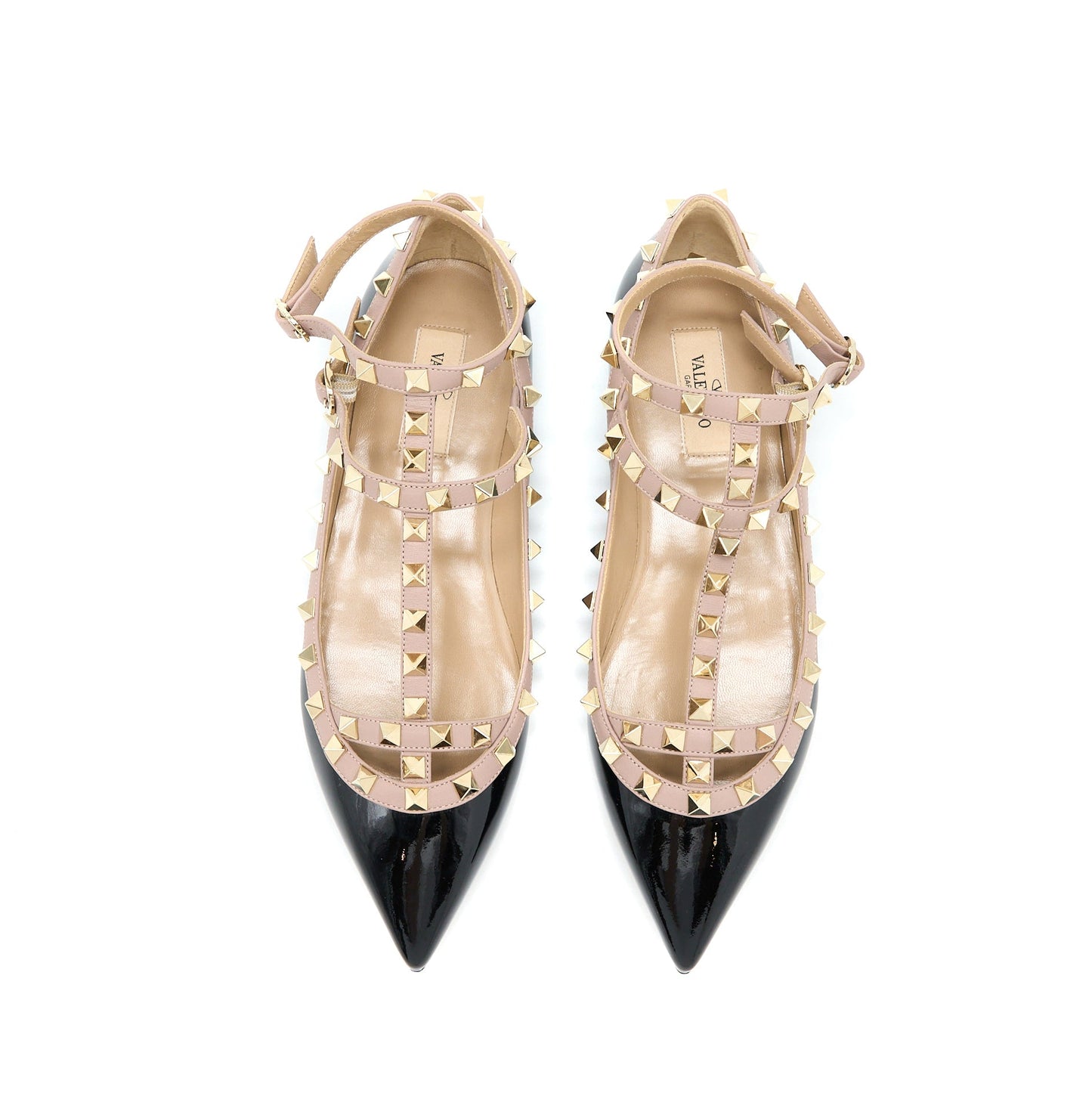Valentino Size 38 Garavani Rockstud Ballet Flat Caged Patent Black