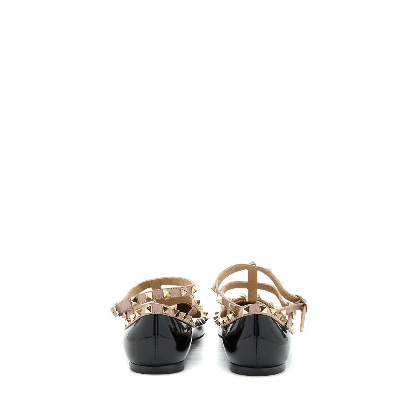 Valentino Size 38 Garavani Rockstud Ballet Flat Caged Patent Black