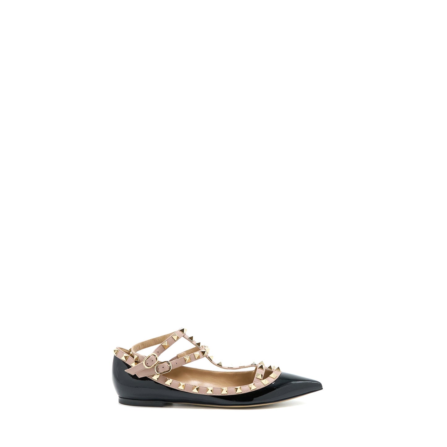 Valentino Size 38 Garavani Rockstud Ballet Flat Caged Patent Black