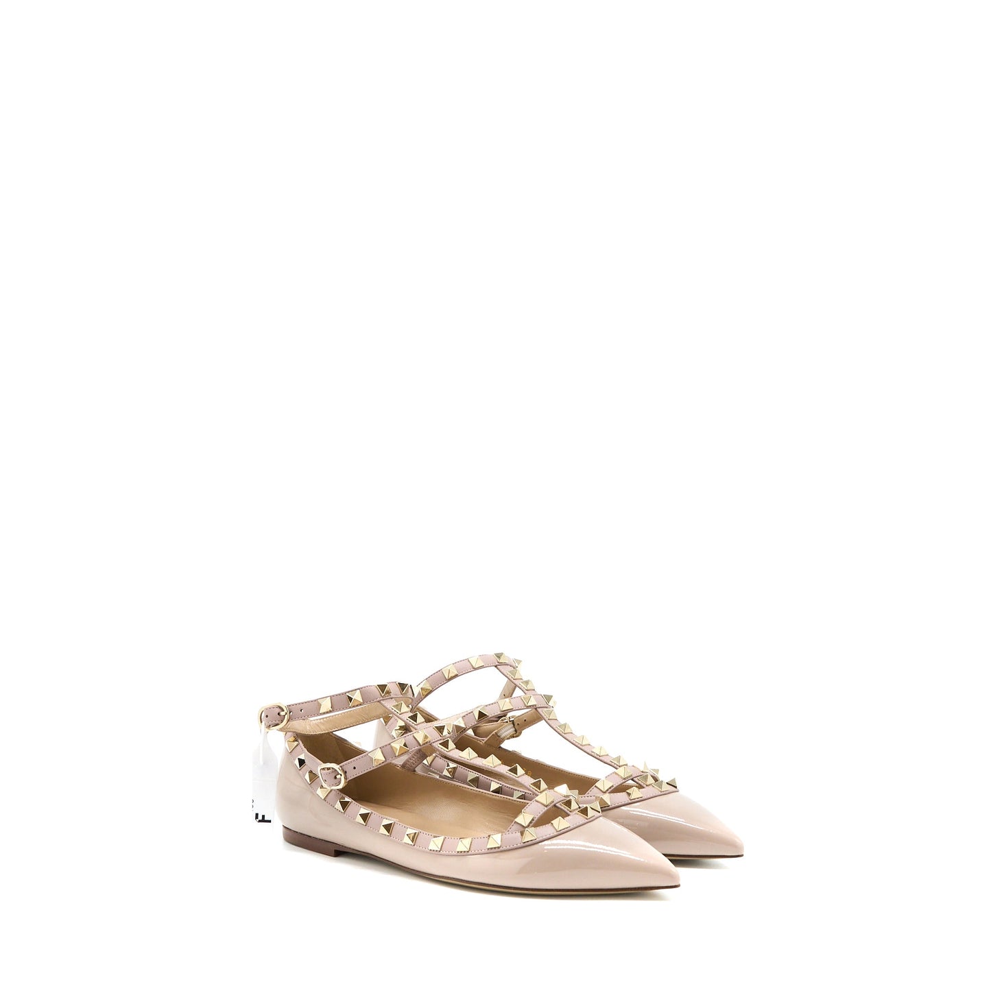 Valentino Size 38 Garavani Rockstud Ballet Flat Caged Patent Light Pink