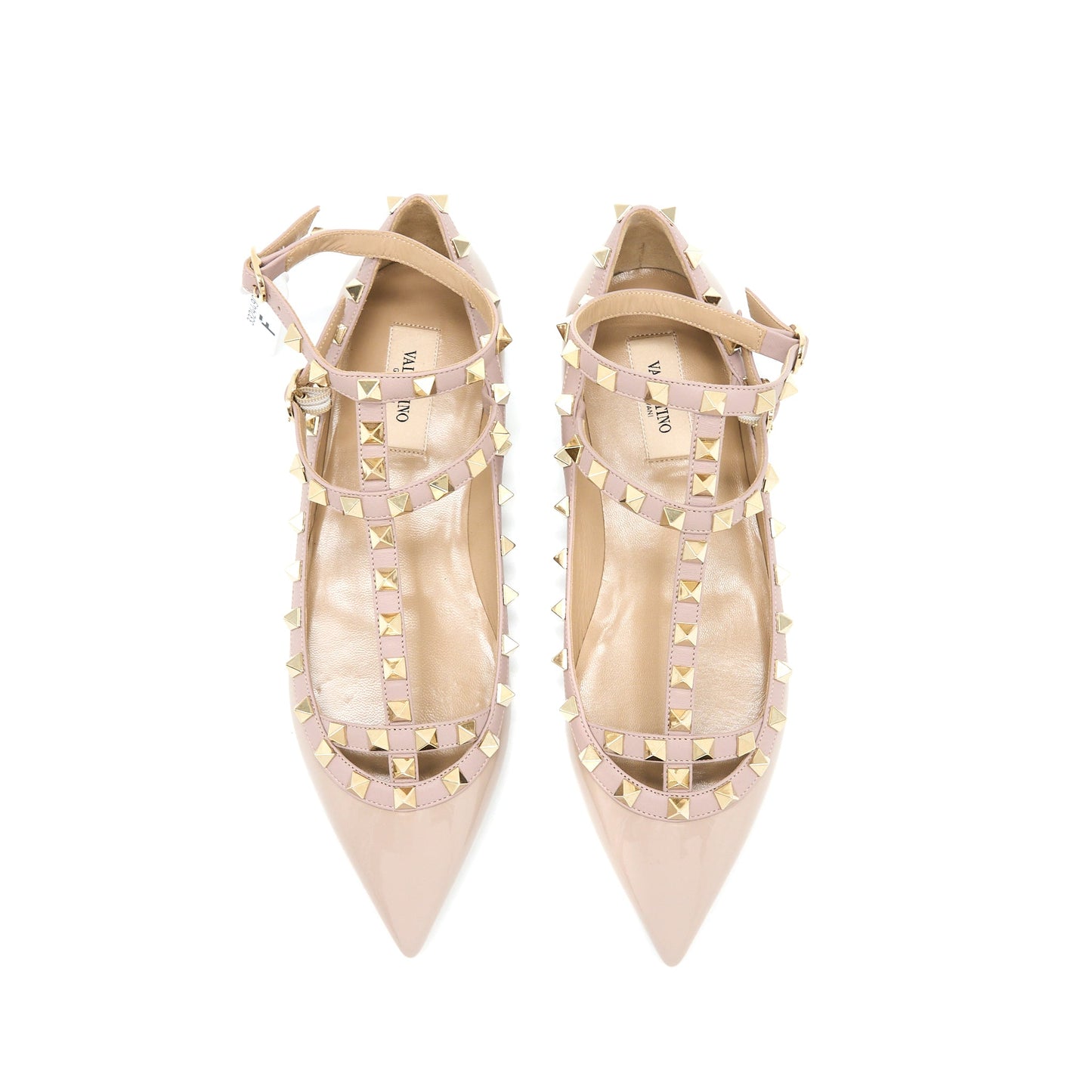 Valentino Size 38 Garavani Rockstud Ballet Flat Caged Patent Light Pink