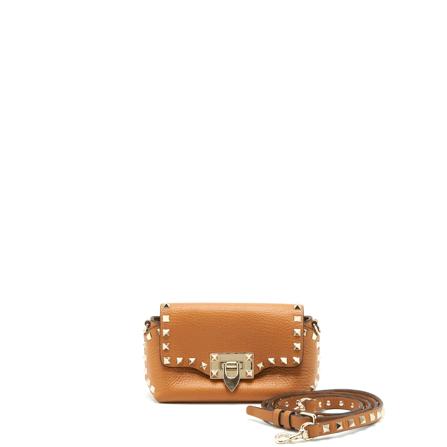 Valentino Garavani Small Rock-Stud Crossbody Purse Grainy Calfskin Mustard