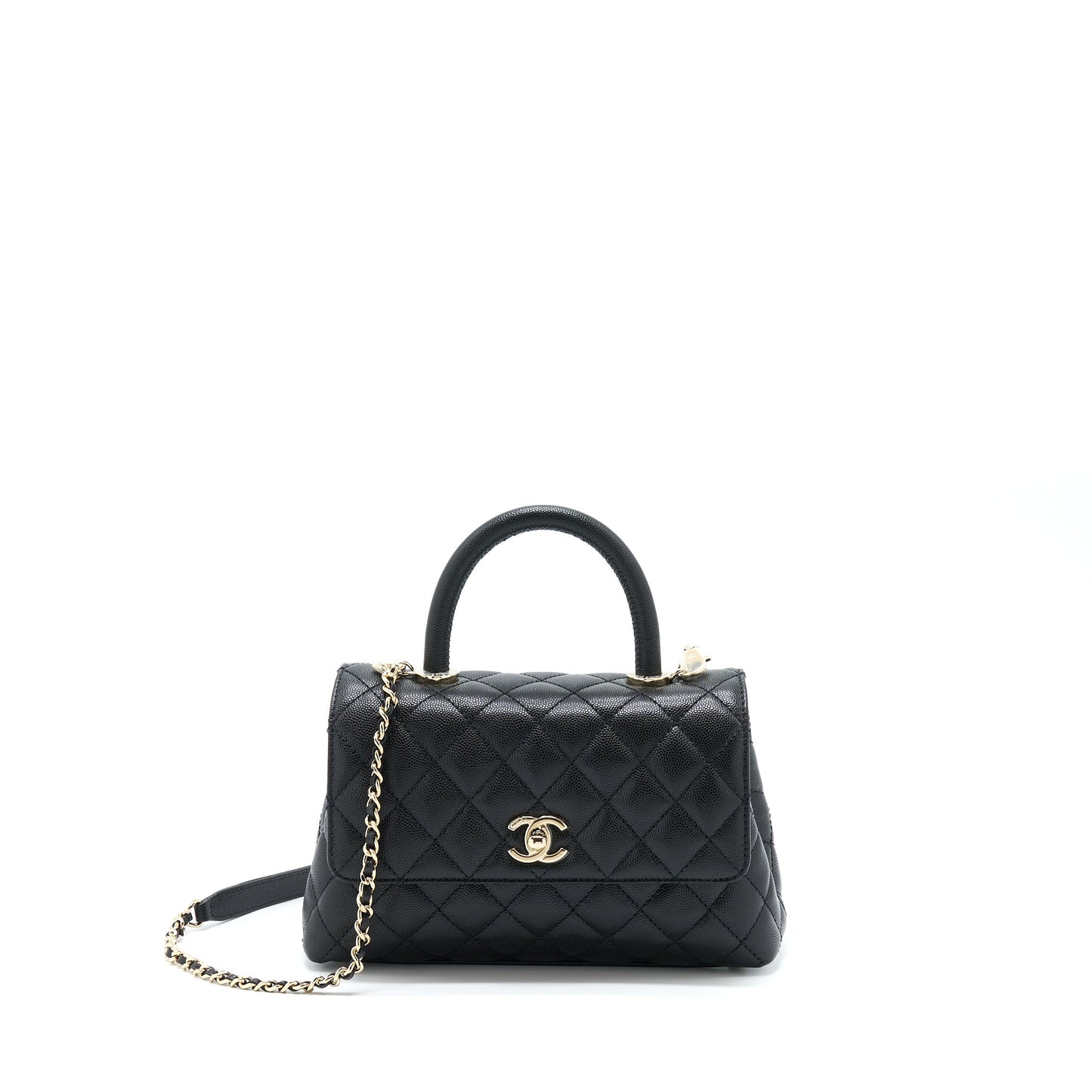 Chanel Small Coco Handle Caviar Black LGHW (Microchip)