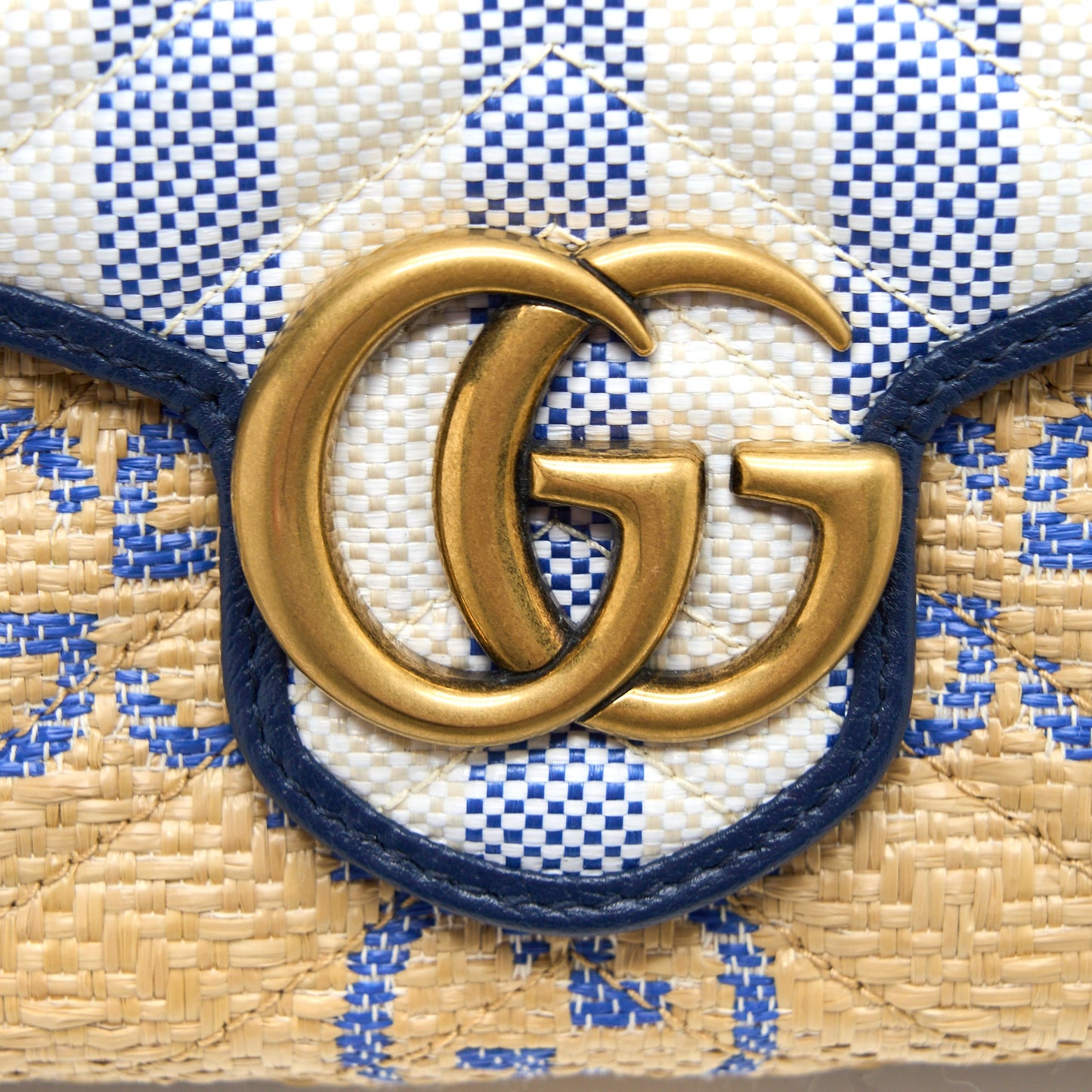 Gucci Marmont Flap Purse Matelasse Raffia Blue/Multicolour Brushed