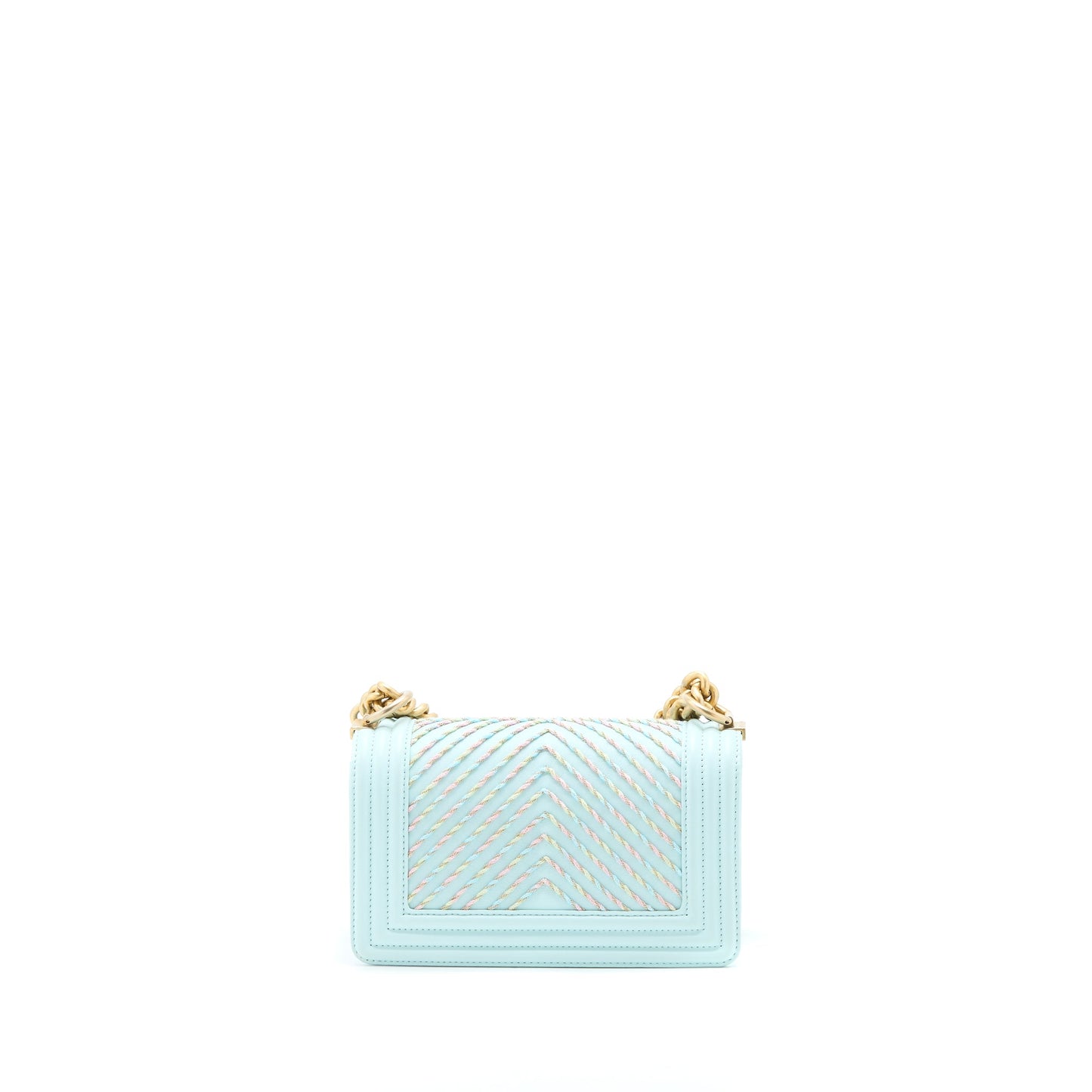 Chanel Small Boy Bag Chevron Calfskin Light Blue/Multicolour Brushed GHW