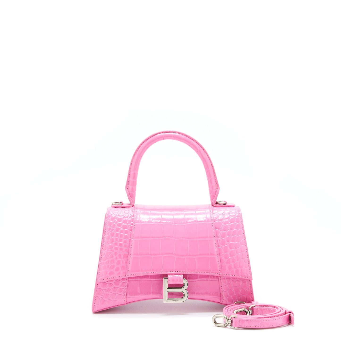Balenciaga Hourglass Crocodile-Embossed Pink