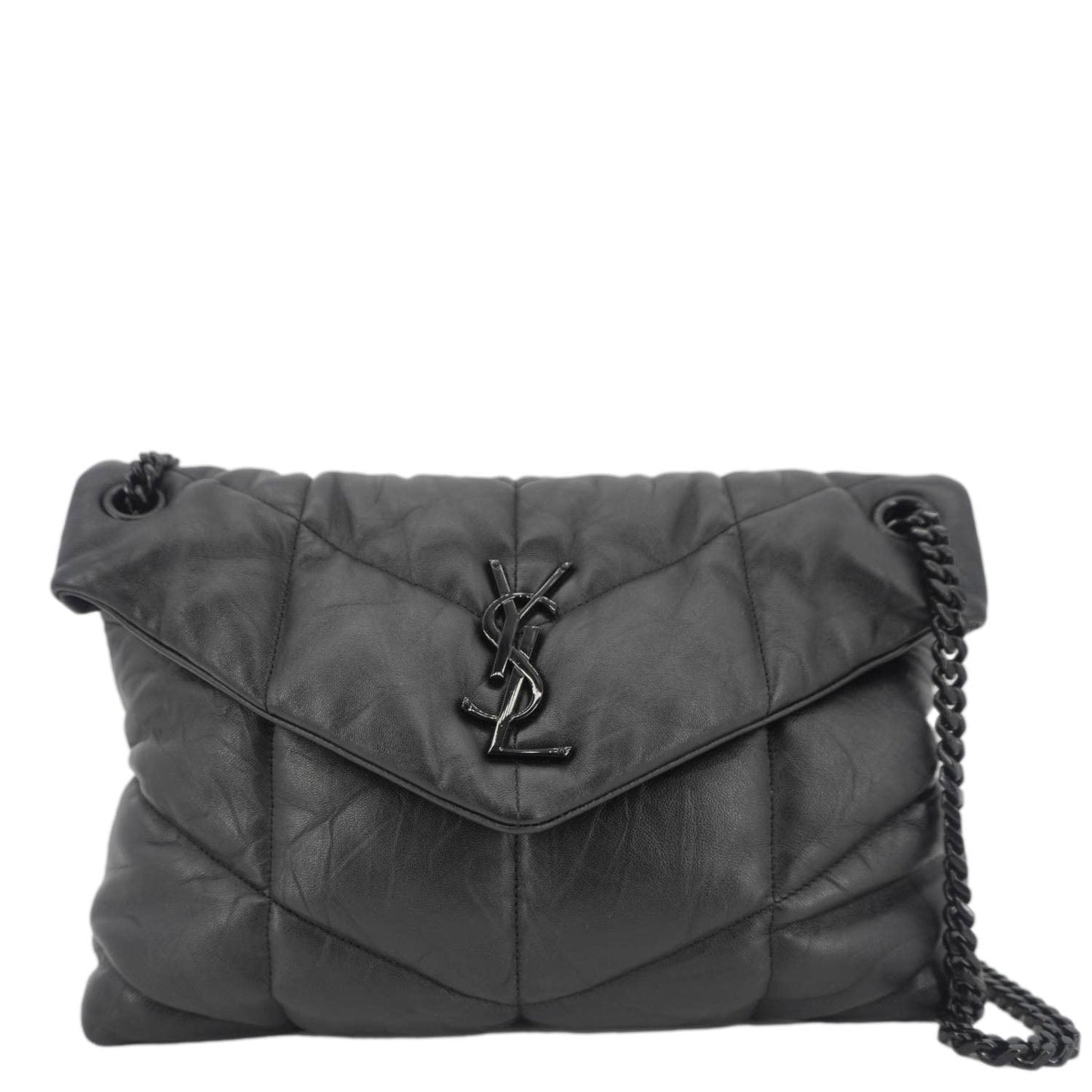 YVES SAINT LAURENT Loulou Puffer Quilted Lambskin Leather Crossbody Bag Black