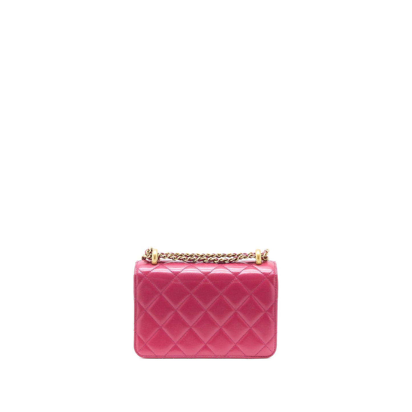 Chanel 21A Small Gold Crush Flap Bag Calfskin Raspberry Pink Brushed GHW (Microchip)