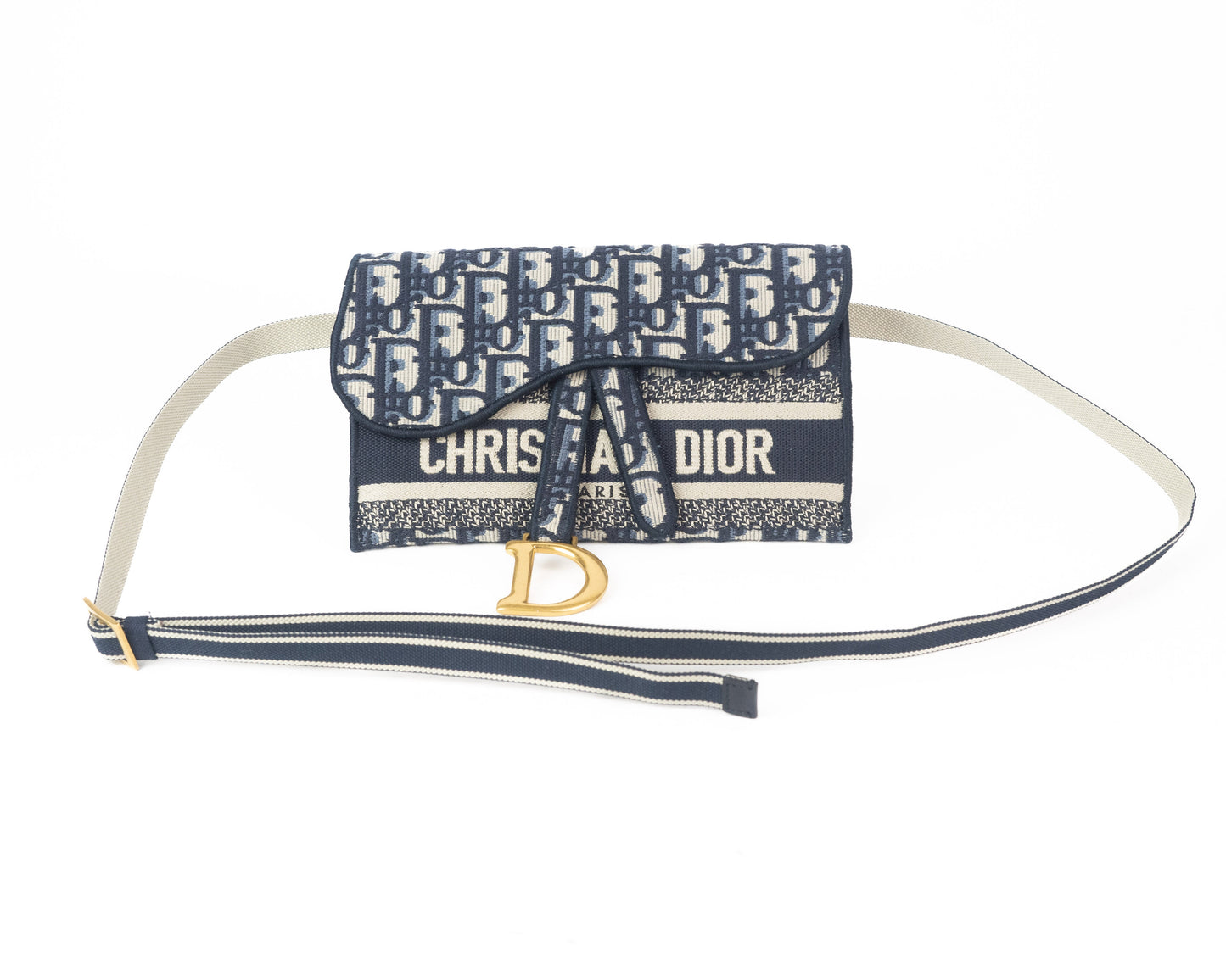 Dior Saddle Slim Pouch in Blue Dior Oblique Embroidery