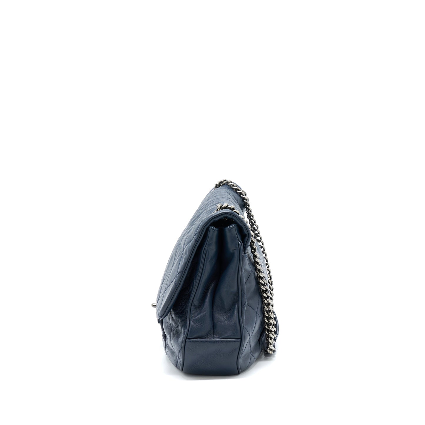 Chanel Flap Hobo Bag Calfskin Navy With Ruthenium Sliver Hardware