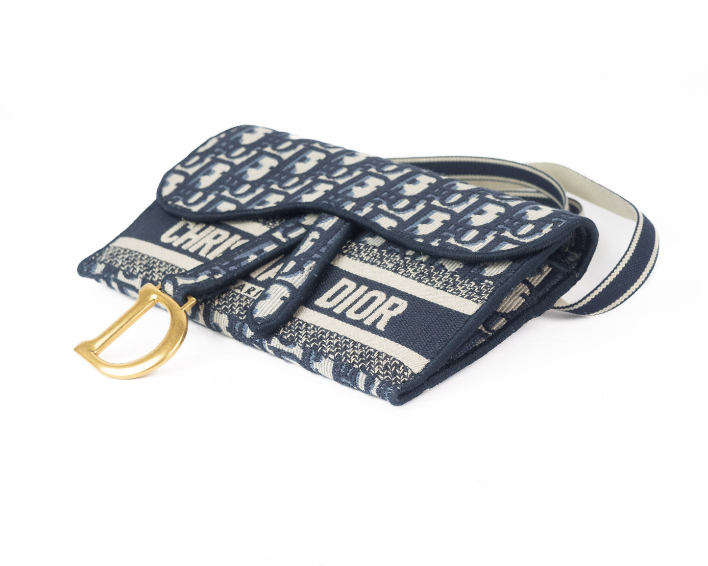 Dior Saddle Slim Pouch in Blue Dior Oblique Embroidery