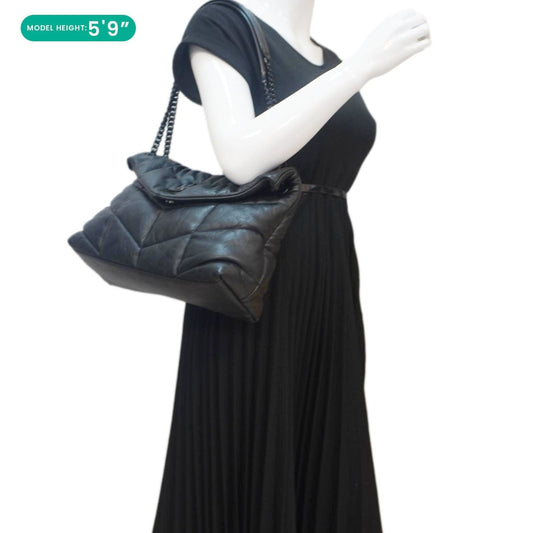 YVES SAINT LAURENT Loulou Puffer Quilted Lambskin Leather Crossbody Bag Black