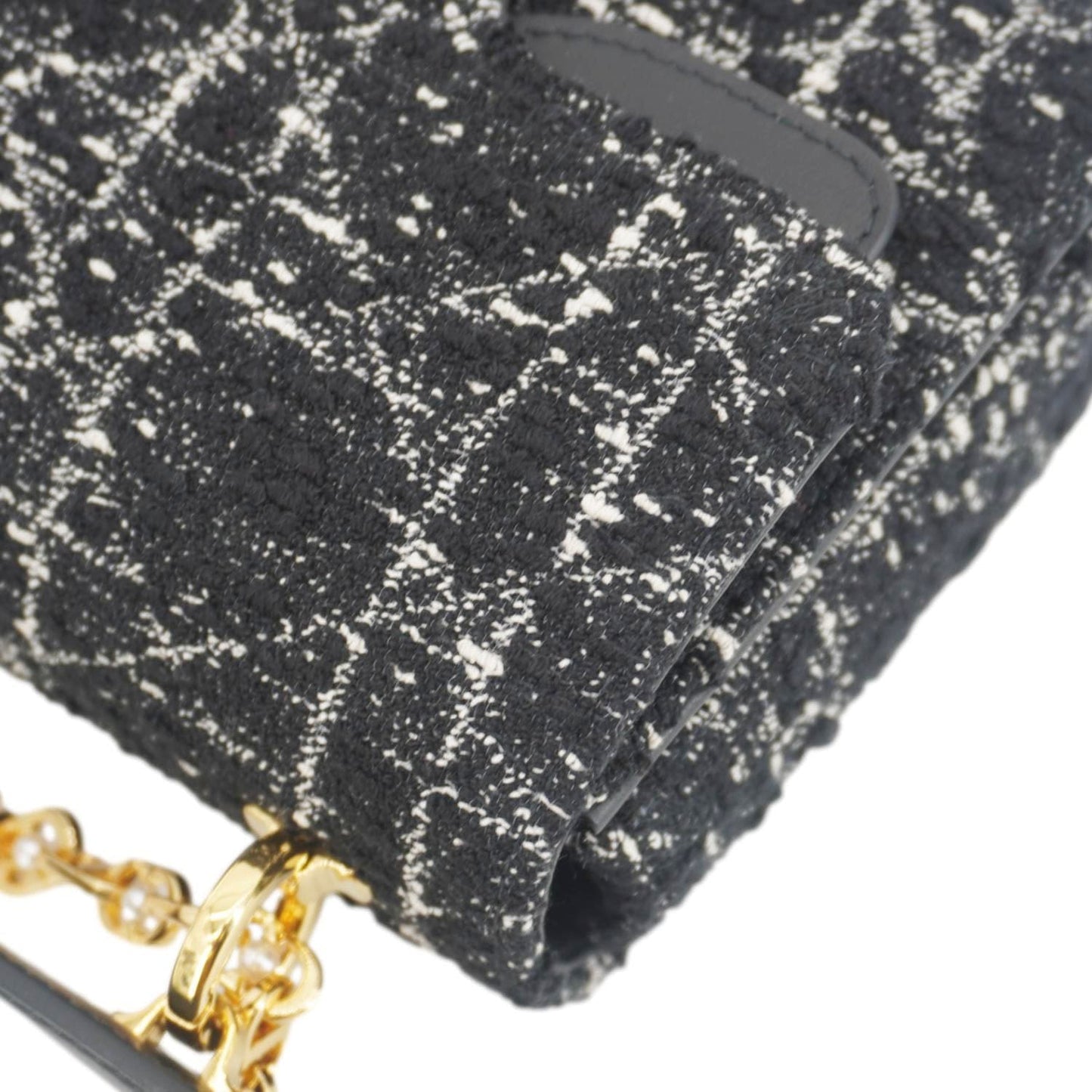 CHRISTIAN DIOR Jolie Small Cannage Tweed Top Handle Shoulder Bag Black