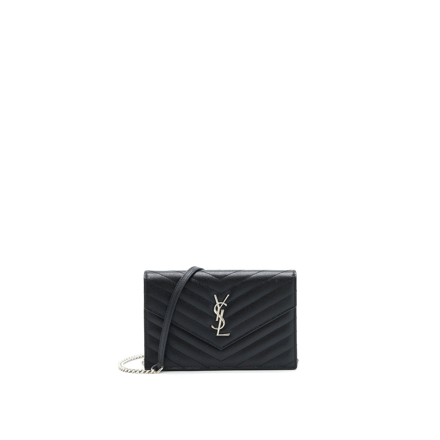 Saint Laurent Grained Calfskin Envelope Wallet on Chain Black